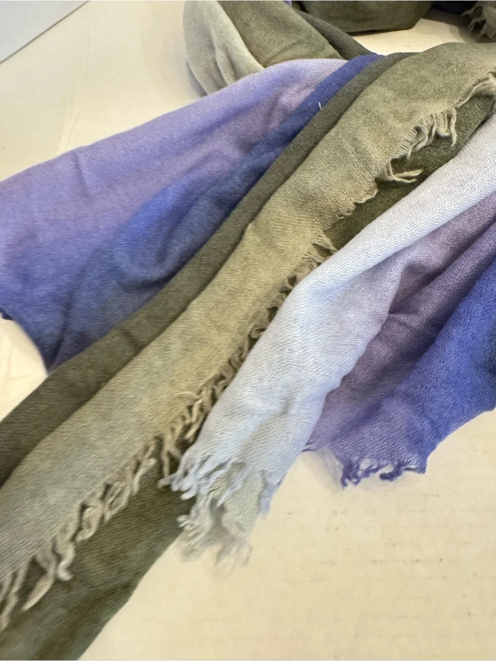 Chan Luu 100% Cashmere Scarf Wrap 56x58 Oversized Square Ombre Blue Gray Green